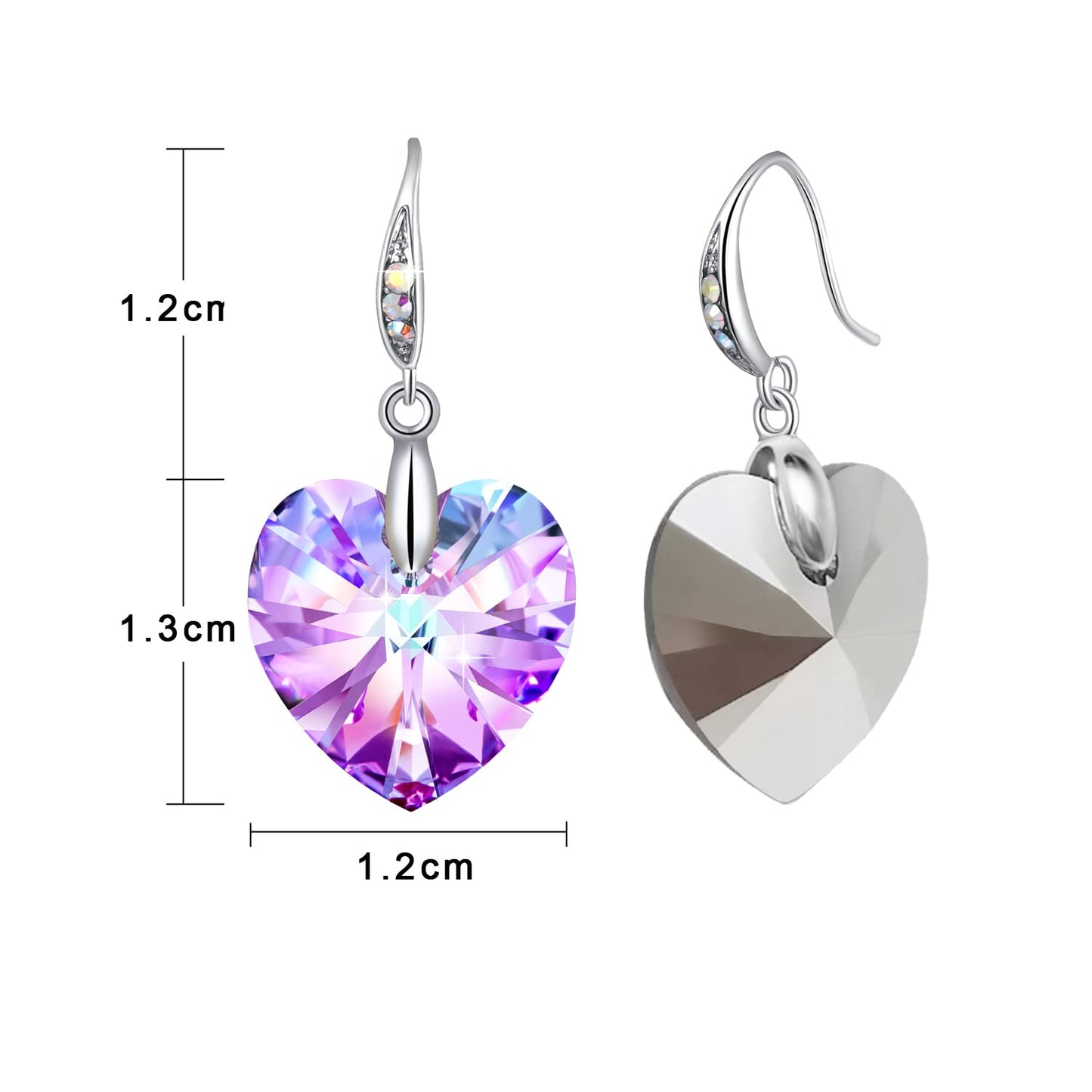 Women's Heart Crystals Earrings Drop Dangle Fish Hook Earrings for Birthday Anniversary Christmas Mother's Day Valentine's Day, Gifts for Her