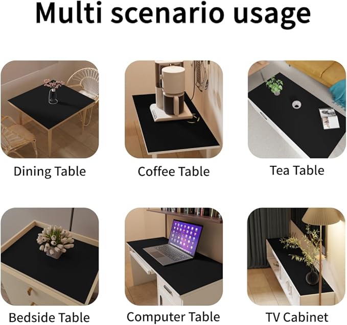 Leather Table Mat - 40x62 Inch Waterproof Easy to Clean Can Conceal Flaws Protector The Table Top from Scratches Used for Dining (Black+Black 40x62)