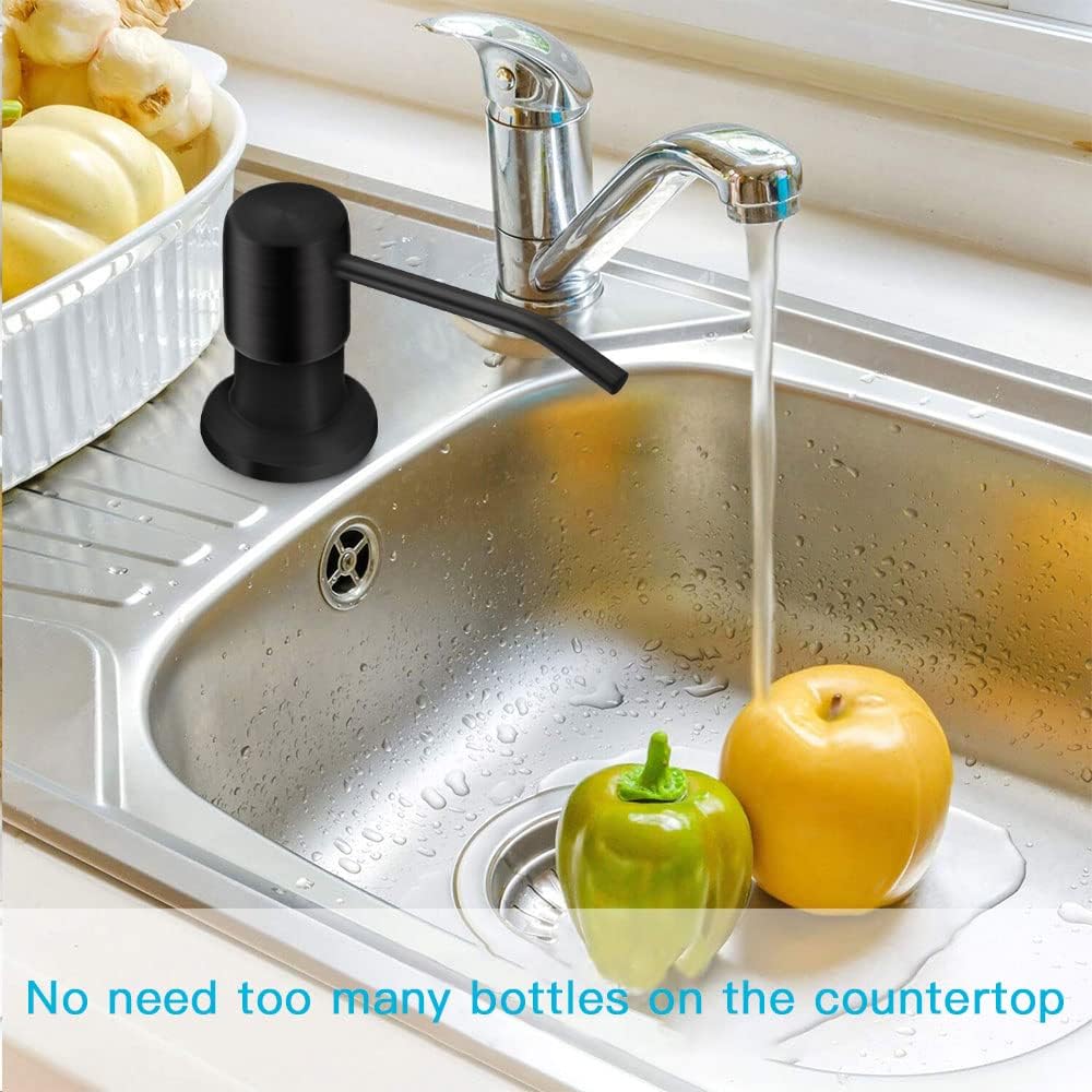 Dish Soap Dispenser for Kitchen Sink, Countertop Sink Soap Dispenser Water Pump with 47” No-Spill Extension Tube Kit Design for Kitchen Bathroom, Easy to Press, No More Refills (Black)