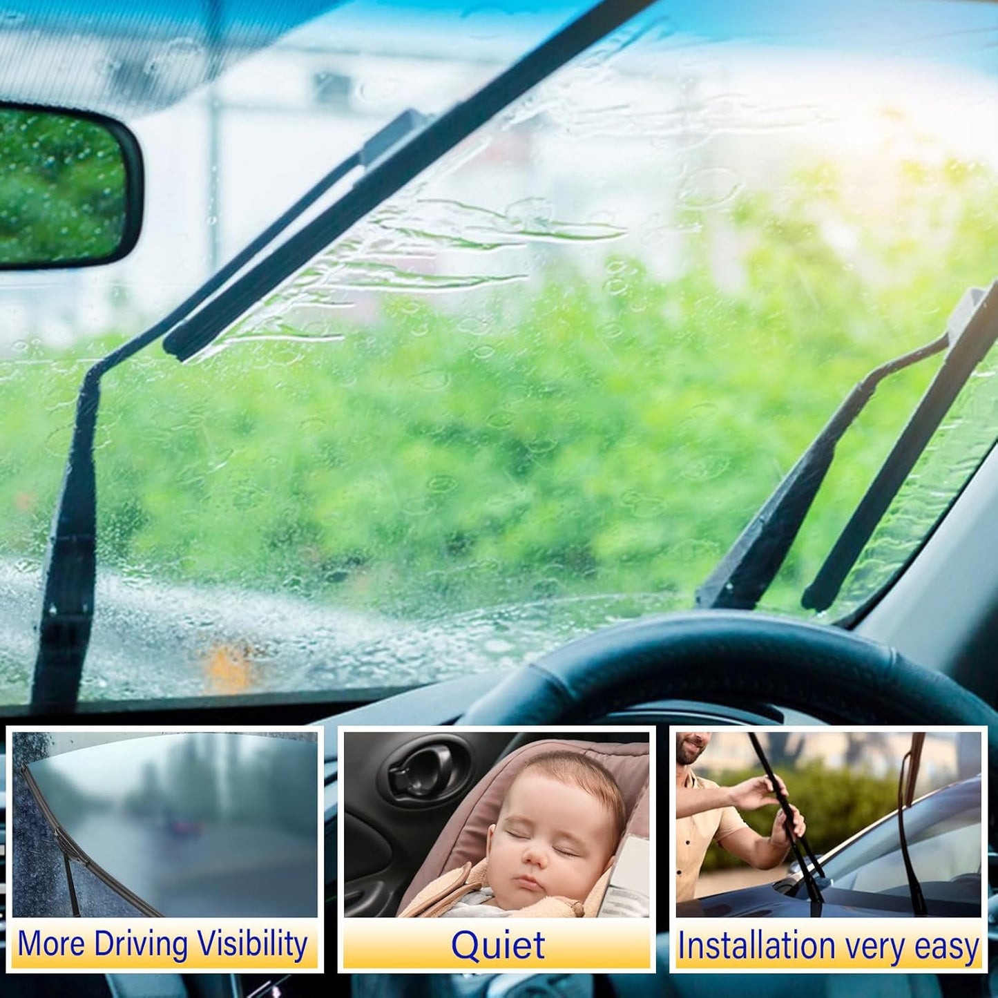 3 wipers Replacement for 2017-2022 KIA Sportage/2019-2021 2022 2023 Hyundai Santa Fe, Windshield Wiper Blades Original Equipment Replacement - 26"/16"/11" (Set of 3) U/J HOOK