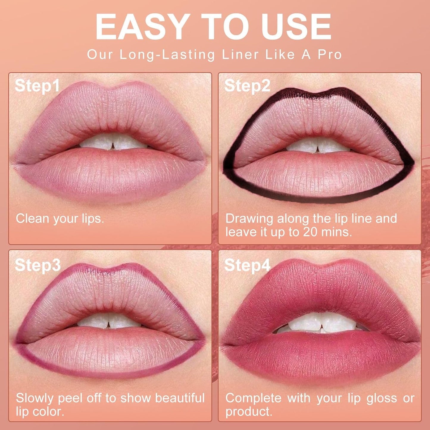 OETUIOW Lip Stain - All Day Lip Stain Peel Off, Naturally Moisturizing Lightweight Glow-Boosting Non-Sticky, Vegan Lip Makeup Gift for Her (Rose)