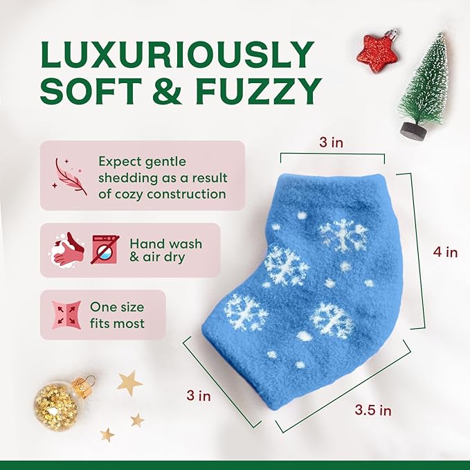 Dr. Frederick's Holiday Fuzzy Heel Socks - 3 Pairs - Christmas Self-Care Gift - Cozy Gel-Lined Sleep Socks - Spa Pampering Gift Set - Soothe Dry, Cracked Feet Overnight - Holiday Special Editions