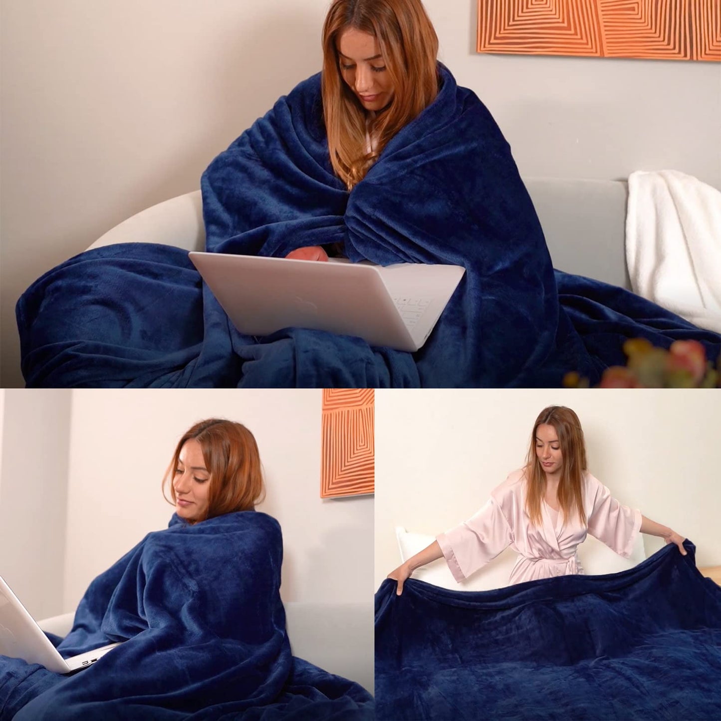 Fleece Plush Throw Blanket Navy Blue(50 by 60 Inches),Super Soft Fuzzy Cozy Flannel Blanket for Couch Sofa.Microfiber Blanket Lightweight