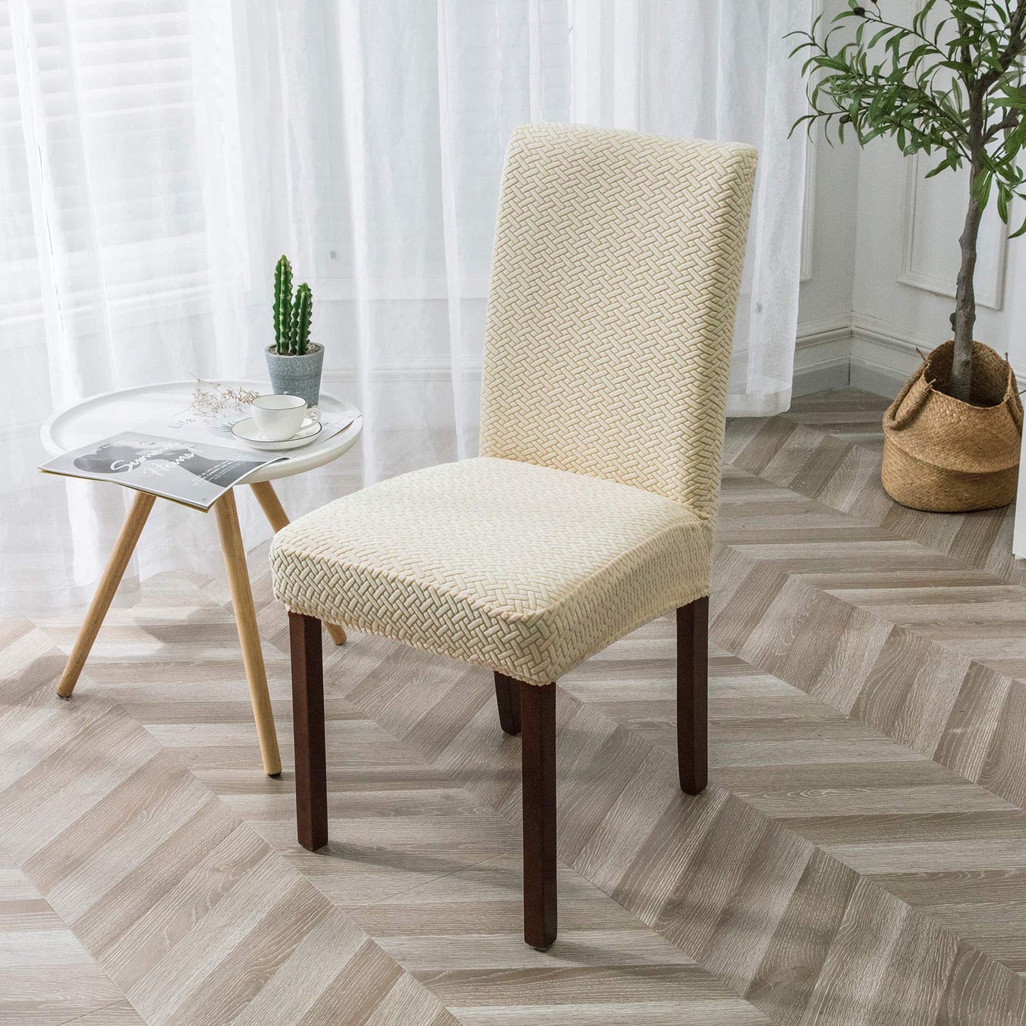 Genina Chair Covers for Dining Room Set of 4 - Stretch Slipcovers for Kitchen Parsons Chairs, Beige
