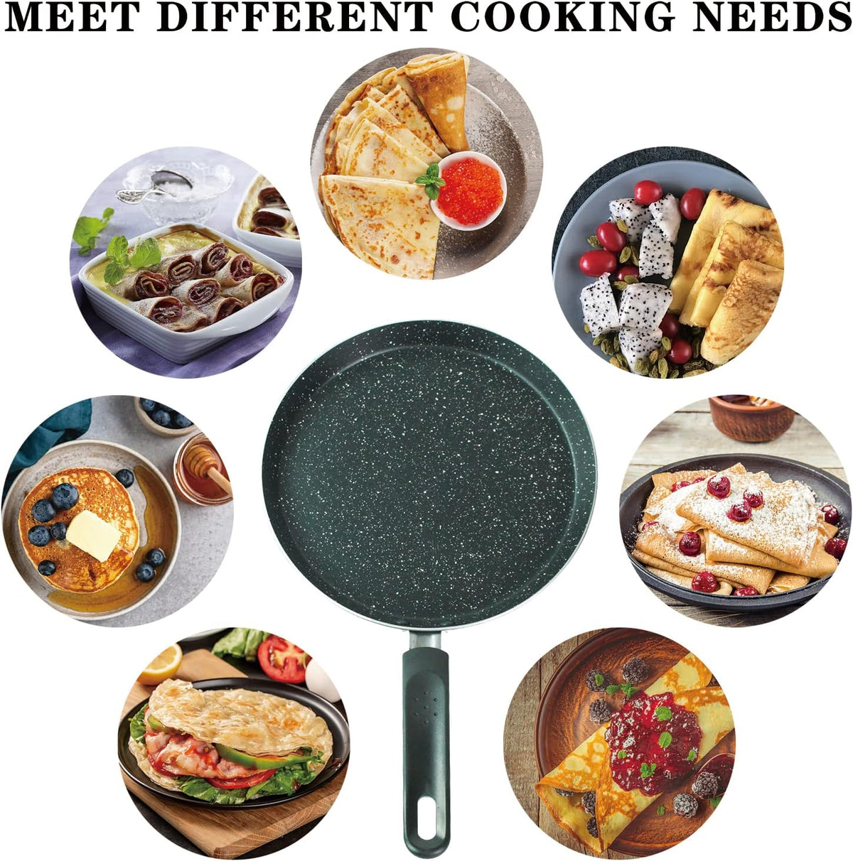 Nonstick Dosa Pan, Crepe Pan,Comal Para Tortillas, Non-Stick Pancake Griddle Compatible with Induction, also for Crepes.9.5 inch