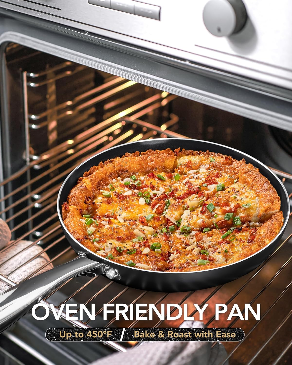 MICHELANGELO Ceramic Frying Pan - 10 Inch Frying Pan Nonstick with Lid, Non-Toxic Skillet with Stainless Steel Handle, Nonstick Skillet, Black