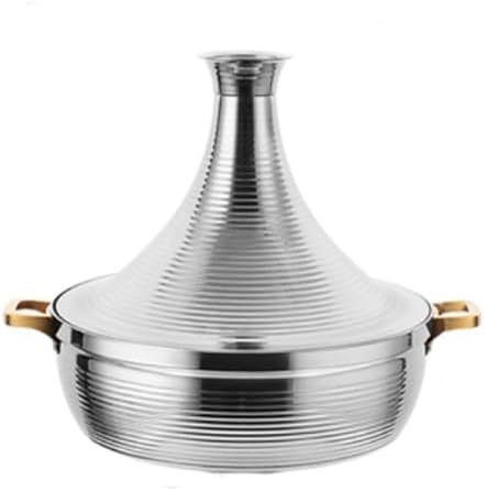 Large Stainless Steel Moroccan Tagine Pot, 30cm Non-Stick Tajine Casserole with Cone Lid & 2 Handles - Elegant Gold Design for Authentic Moroccan Cooking