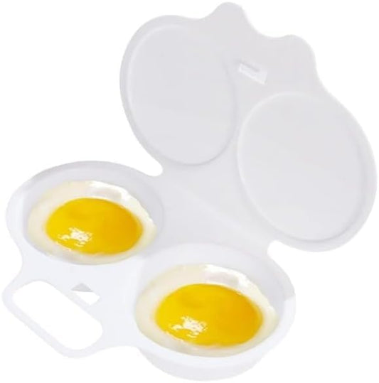 White Egg Poacher, Microwave Egg Boiler Poacher, Microwave Egg Poacher, 2 Cavity Nonstick Poached Egg Maker With Lid, Egg Cooker, Double Drain Poached Cups Specialty Cookware
