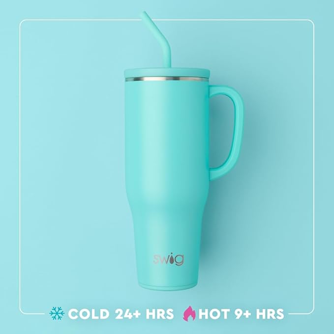 Swig Life 40oz Mega Mug, 40oz Tumbler with Handle and Straw, Extra Large Insulated Tumblers, Cup Holder Friendly Travel Mug (High Tide)