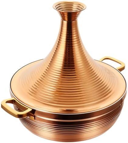 Large Stainless Steel Moroccan Tagine Pot, 30cm Non-Stick Casserole with Cone Lid & 2 Handles, Elegant Gold Tajine Cookware for Authentic Moroccan Cooking