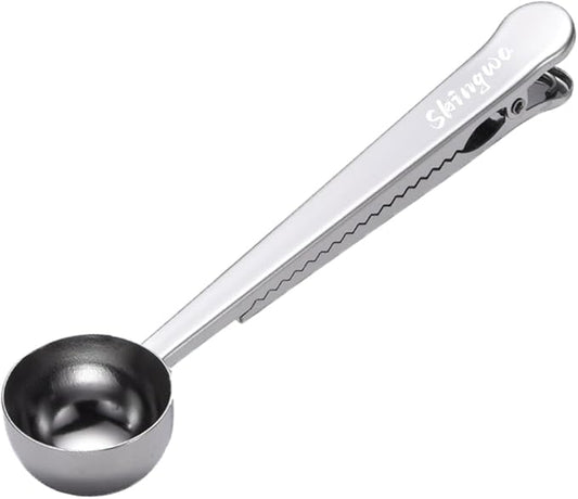 Coffee Scoop with Bag Clip, Multi-Function Milk Powder Measuring Spoon, 20ml (Silver)