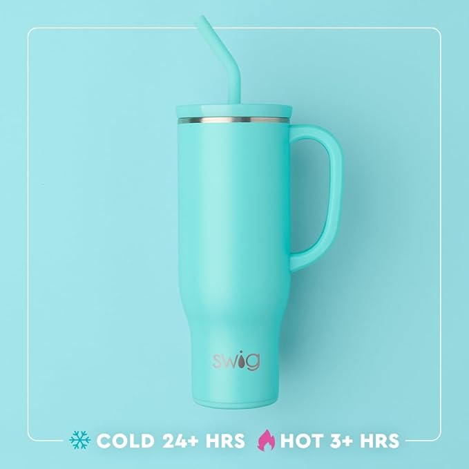 Swig Life 30oz Mega Mug, 30 oz Tumbler with Handle and Straw, Cup Holder Friendly, Dishwasher Safe, Extra Large Insulated Tumbler, Stainless Steel Water Bottle (Tee Time)