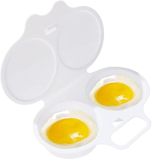White Egg Poacher, Microwave Egg Boiler Poacher, 2 Cavity Nonstick Poached Egg Maker With Lid,Microwave Egg Cooker, Double Drain Poached Egg Cups Cookware,Specialty Cookware,Kitchen and Dining