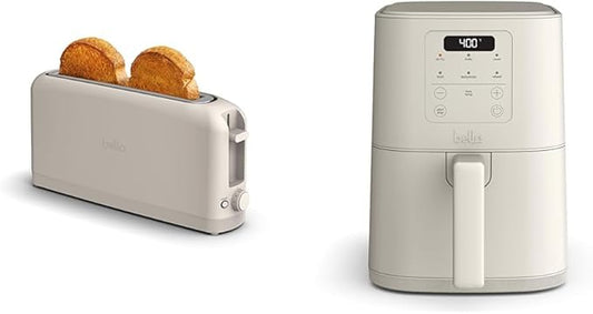 BELLA Slim 2 Slice Toaster + 4Qt Slim Air Fryer, Fits-anywhere™ Kitchenware, Small Air Fryer w 6 Preset Cooking Options and Slim Toaster w 6 Shades Control, Oatmilk