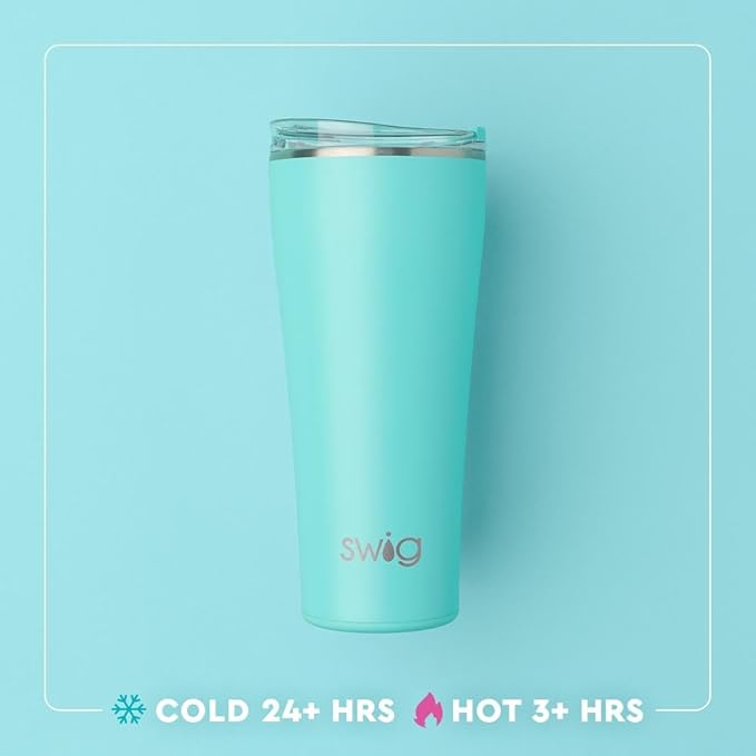 Swig Life 32oz Insulated Tumbler, Travel Coffee Tumbler with Lid, Cup Holder Friendly Travel Coffee Mug, Stainless Steel, 32 oz, Reusable Insulated Mug with Lid (Spring Chick)