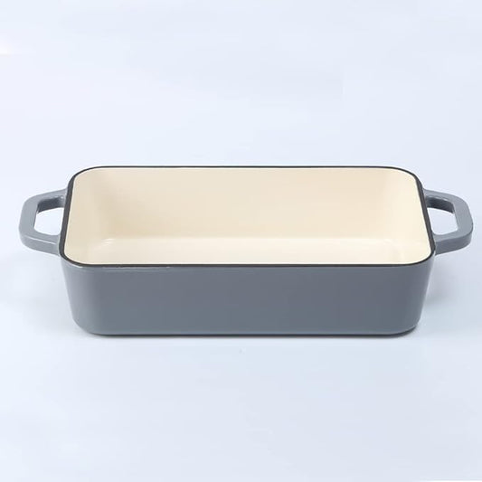 HAWOK Enameled Cast Iron Rectangle Lasagna/Roasting Pan Gray