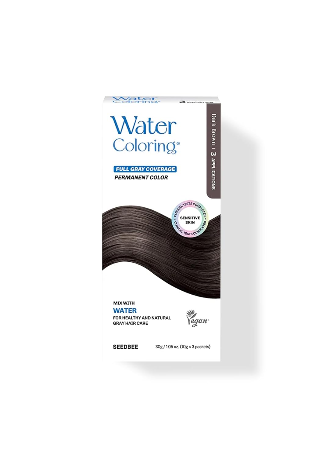 Korean Water Coloring for Gray Hair Coverage Dye, Dark Brown, 3 Packets, Quick & Natural Hair Tint, Vegan & Cruelty-Free Gray Cover, For All Hair Types, 30g (1.05 oz)