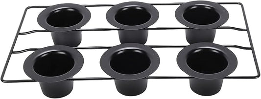 6 Cup Popover Pan, Premium Carbon Steel Easy To Clean Non Stick Cupcake Pan Round 8.9X15.9X2.2Inch Popover Cake with Wire Rack for Pudding, Muffins, Popovers