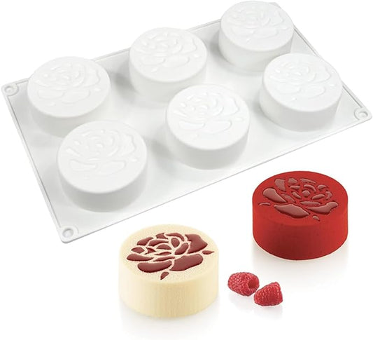 Silicone Baking Mold, 3D Round Shape Flower Pattern Silicone Mold for Making Chocolate, Mousse Cake, Candy, Soap, Ice Cream, Non-Stick Food Grade Silicone Molds (F_ Flower)