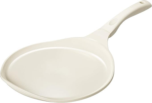 Redchef Nonstick Crepe Pan 12 Inch with Ceramic Coating, Non Stick Flat Skillet, Professional Pancake Griddle Pan, Induction Compatible, PFAS/PFOA/PTFE Free, Stay-Cool Handle (Beige White)