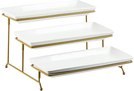 YHOSSEUN 3 Tier Serving Tray for Party, Tiered Serving Platters and Trays, 14 Inch Tiered Tray Stand, Dessert Stand, Serving Stand, Dessert Table Display Set with Collapsible Sturdier Metal Rack