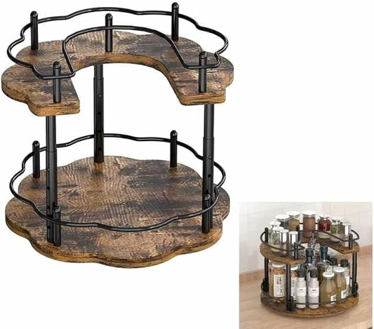 12" Wood Lazy Susan Rotating Spice Rack Spice Turntable Organizer for Kitchen Countertop Pantry and Cabinet Cupboard (B Style, 2 Tier)