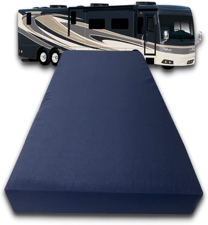 FoamRush 6-Inch Bunk (48" x 72") Gel Memory Foam RV Mattress Replacement with Canvas Navy Cover, Medium Firm, Made in USA, Camper Trailer, Removable Water-Resistant Outdoor/Indoor Cover w Zip