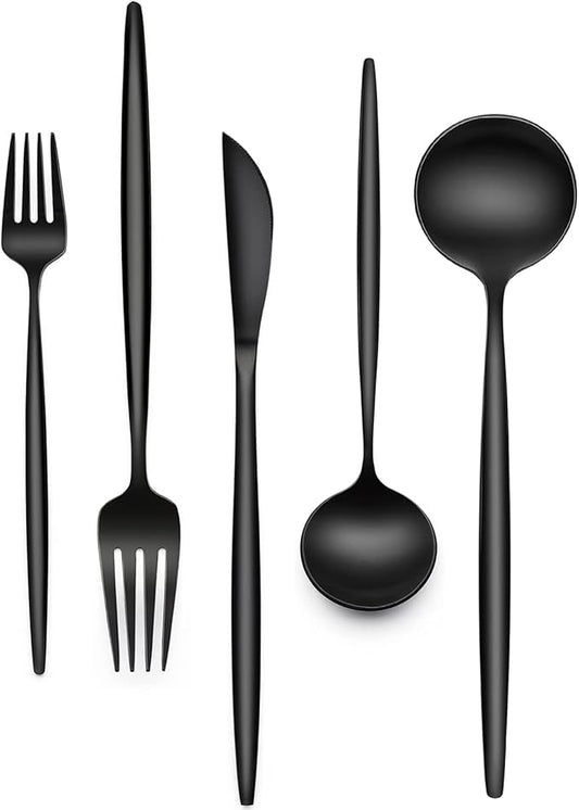 30-Piece Black Silverware Set, Flatware Set for 6, Food-Grade Stainless Steel Tableware Cutlery Set, Utensil Sets Kitchen Cutlery for Home Office Restaurant Hotel