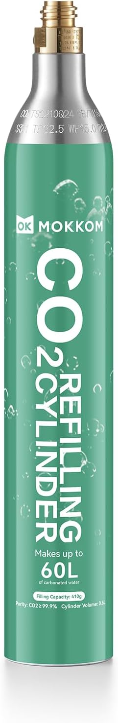 MOKKOM CO2 Cylinder for Soda Maker, CO2 Exchange Canister, Threaded Style, Compatible with All 'Screw-In' Sparkling Water Makers, Carbonates Any Drink with CO2 Tanks Gas Refill Cylinder (1PCS)