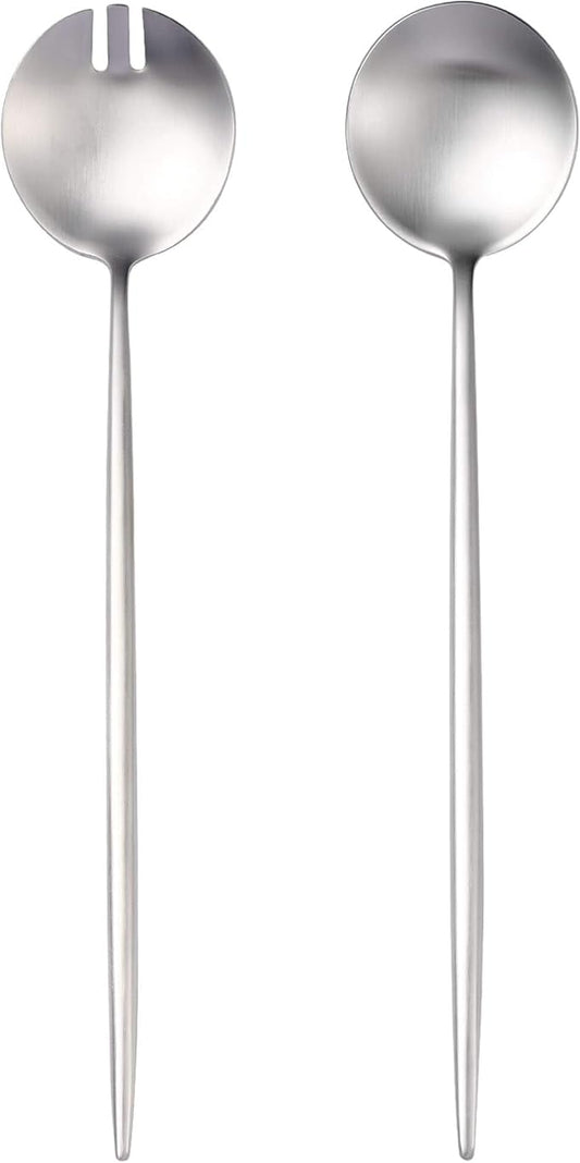 Lemeya Salad Serving Utensils,Serving Spoons Stainless Steel,2Pcs Long Handle Salad Servers 11.42 Inch,Salad Utensils for Serving,Matte Finish,Dishwasher Safe