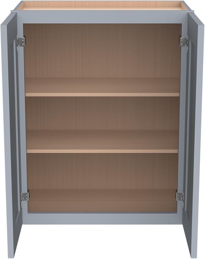 Wall-Mounted Cabinet – Solid Wood Shaker Style Medicine Cabinet with Adjustable Shelves & Soft-Close Doors for Bathroom, Kitchen, and Office Storage (Grey, 33" W x 12" D x 42" H)