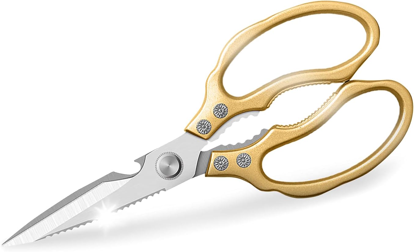 Kitchen Scissors, Heavy Duty Sharp Kitchen Shears Dishwasher Safe, Kitchen Accessories Cooking Shears for Kitchen Meat Chicken Fish Poultry Herb Bread (gold)