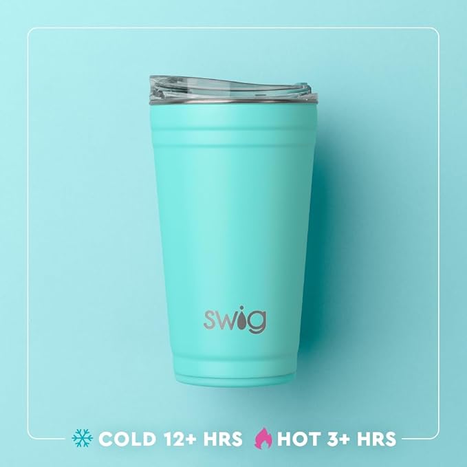 Swig Life 24oz Party Cup, Stackable Insulated Travel Coffee Tumbler with EZ Slider Lid, Cup Holder Friendly, Stainless Steel 24 oz Tumbler, Reusable Coffee Mug (Holly Jolly)