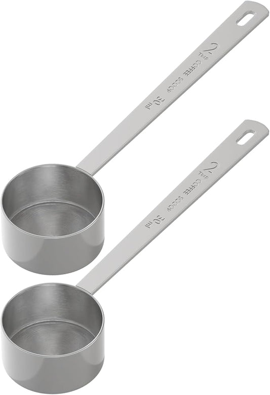 LEIFENY 2PCS 2 Tablespoon Coffee Scoop, Long Handle Measuring Spoon, Two tbsp (30ml, 1/8cup) Stainless Steel Scooper