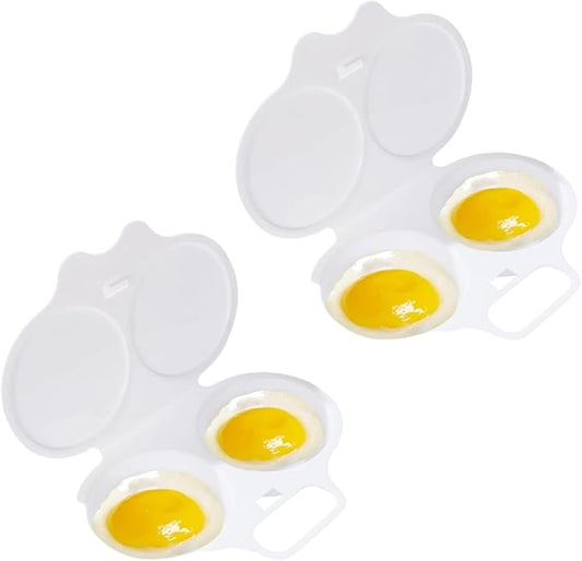 2Pcs White Egg Poacher, Microwave Egg Boiler Poacher, 2 Cavity Nonstick Poached Egg Maker With Lid, Egg Poacher Microwave Egg Cooker, Double Drain Poached Egg Cups Cookware（13 * 5cm）