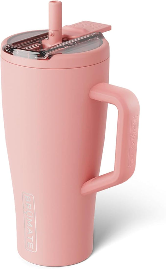 BrüMate Era Flip 30oz Tumbler with 100% Leakproof Covered Straw Lid | Hygienic Covered Straw | Insulated Stainless Steel Water Bottle with Handle | Cup Holder Friendly | BPA-Free (Guava)