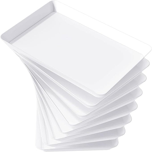 Lifewit Serving Tray for Party Supplies, Reusable Serving Platter for Catering, Snack, Fruit, Charcuterie, Appetizer, Plastic Food Trays, Hosting Essentials, BPA Free, White, 8 Pcs, Large(15" x 10")