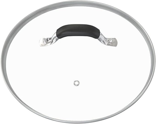 12 Inch Tempered Glass Pot Lid Compatible with 12” Lodge Cast Iron Skillets and 7 Quart Dutch Ovens - Designed with Steam Vent Hole and Heat Resistant Handle
