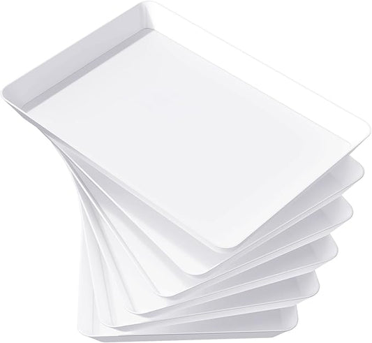 Lifewit Serving Tray for Party Supplies, Reusable Serving Platter for Catering, Snack, Fruit, Charcuterie, Appetizer, Plastic Food Trays, Hosting Essentials, BPA Free, White, 6 Pcs