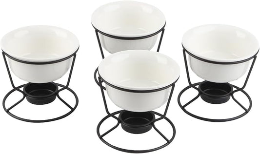 4Pcs Ceramic Butter Warmers for Seafood, 5oz Fondue Pot Set for Chocolate Butter Cheese, Ceramic Bowl for Food Crab Lobster, Suitable for Dishwasher Microwave Oven, Round