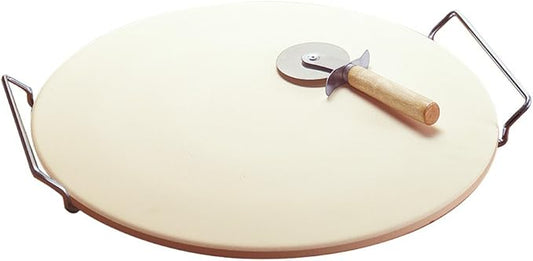 GoodCook Oven to Table Ceramic Stoneware Pizza Stone with Metal Rack, 14.75", White
