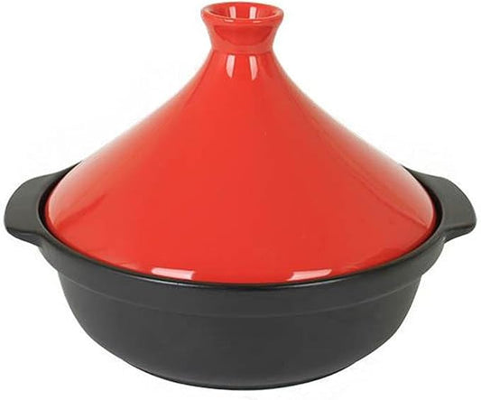 Tagine Pot Moroccan for Cooking High-Quality Ceramic Clay Tajine Pot for Even Heat Distribution Casserole with Tapered Lid(Red with handle)