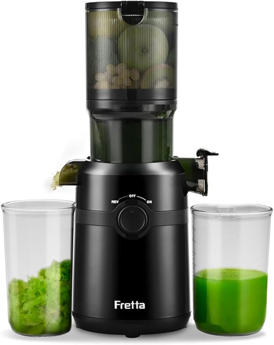 Cold Press Juicer Machines,Fretta Juicer Machines with PCTG Material from the USA,Fit Whole Fruits & Vegetables,Truly BPA-Free,Easy to Clean,Black