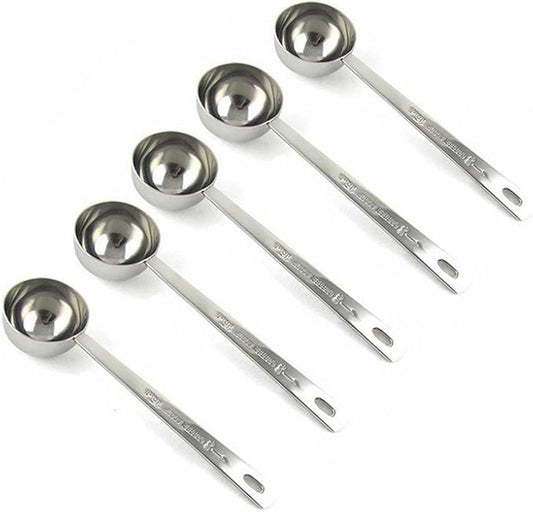 Stainless Steel 1 Tablespoon Measuring Coffee Scoop Spoon, Set of 5