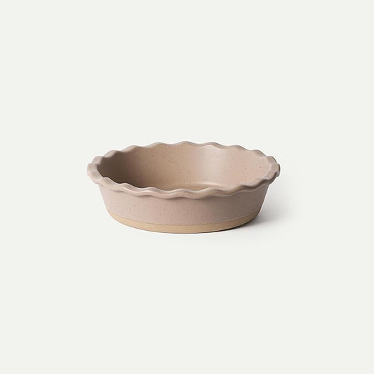 MORA Ceramic Pie Pan for Baking - 9 inch - Deep and Fluted Pie Dish for Old Fashion Apple Pie, Quiche, Pot Pies, Tart, etc - Modern Farmhouse Style Porcelain Ceramic Pie Plate - Mushroom