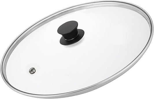 14 Inch Glass Lid For Pots, Pans and Skillets, Clear Glass Lid Replacement with Steam Vent, Stainless Steel Covers, Fit large Frying Pan With Inner dia 14.1-14.4 Inches