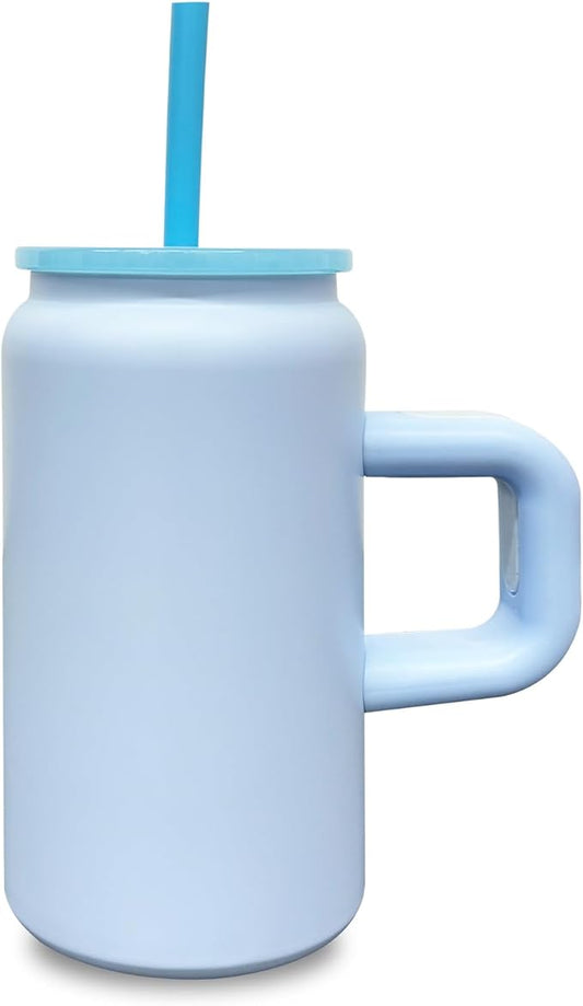 16 oz Sublimation Tumbler with Handle and Straw for Kids, Stainless Steel Sublimation Tumblers Bulk with Lids, Vacuum Insulated Iced Coffee Cups for Smoothie Water Soda DIY Gift (Blue,1 pack)