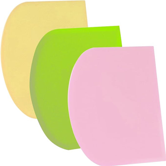 SURDOCA Dough Scraper Bench Scraper - 3P 9.5x6.1" Plastic Flexible Bowl Scraper, Sharp Edge & Angles Cake Scraper. Non-Slip Bakeware Decorating Tools Sculpting & Modeling Tools - Green+Pink+Yellow