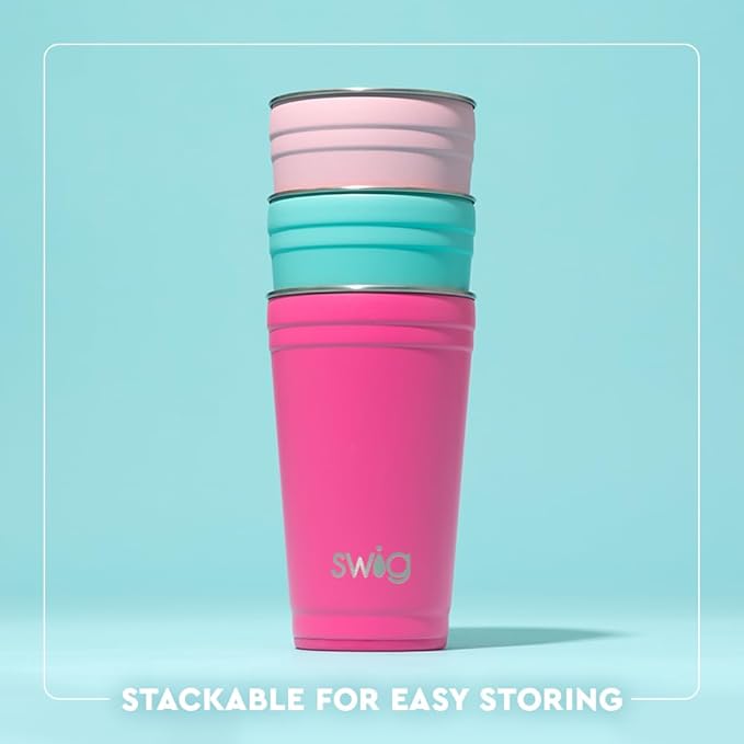 Swig Life 24oz Party Cup, Stackable Insulated Travel Coffee Tumbler with EZ Slider Lid, Cup Holder Friendly, Stainless Steel 24 oz Tumbler, Reusable Coffee Mug (Holy Cow)