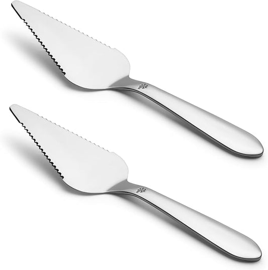 Eisinly Cake Pie Server Set for Wedding, Elegant Pizza Slicer Server Set with Stainless Steel Big Serrated Edges, Cake Cutter Pie Spatula for Birthday Anniversary, 2 Pcs, Silver